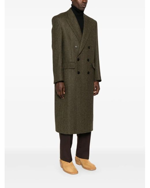 sunflower Green Herringbone Double-Breasted Coat for men