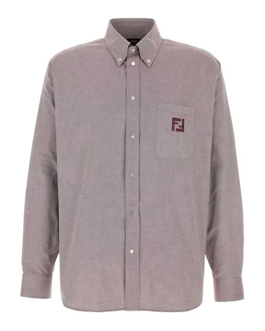 Fendi Overhemd Met Geborduurd Logo in het Purple voor heren