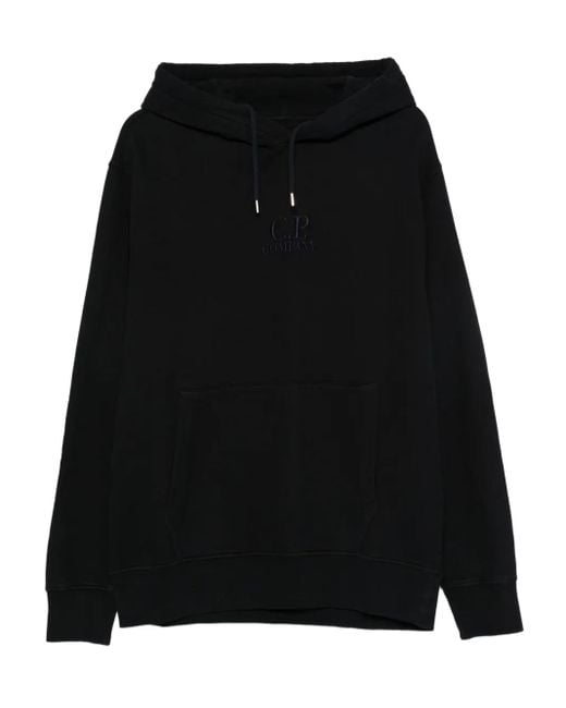 C P Company Black Embroidered-Logo Cotton Hoodie for men