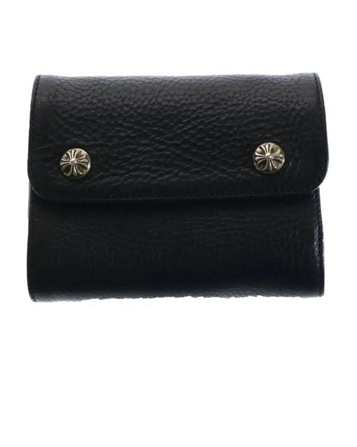 メンズ Chrome Hearts Mini Leather Wallet Black