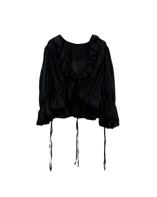 Chloé Black Silk Georgette Ruffled Shirt With Drawstring Detail (Size 36)