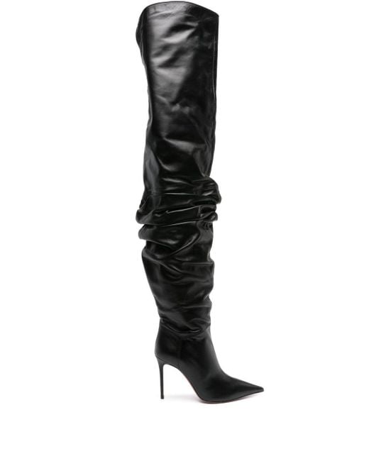 AMINA MUADDI Black Thigh High Leather Heel Boots