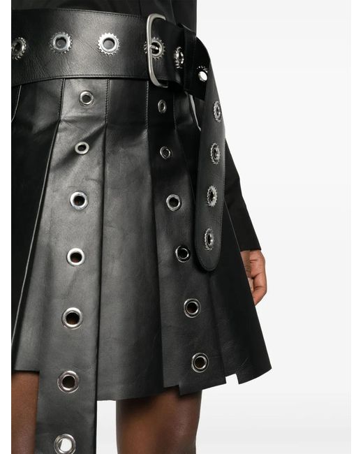 Off-White c/o Virgil Abloh Black Eyelet-Embellished Asymmetric Pleated Miniskirt