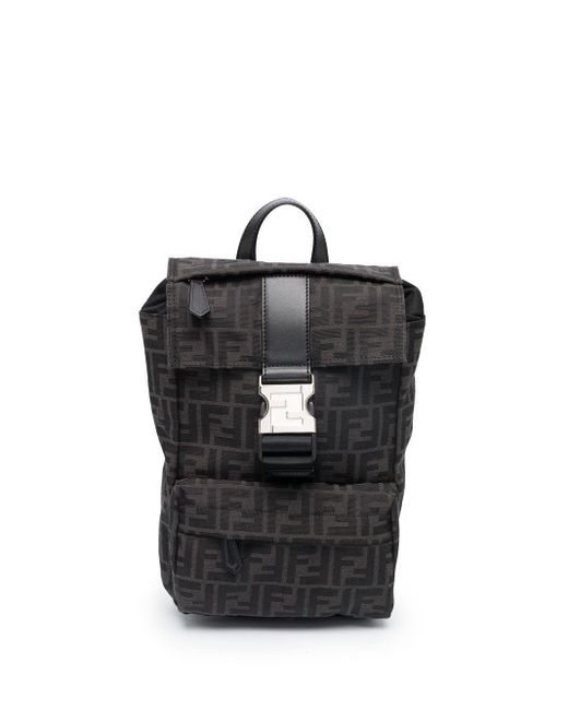 Fendi Black Ness Ff Motif Mini Leather Backpack for men
