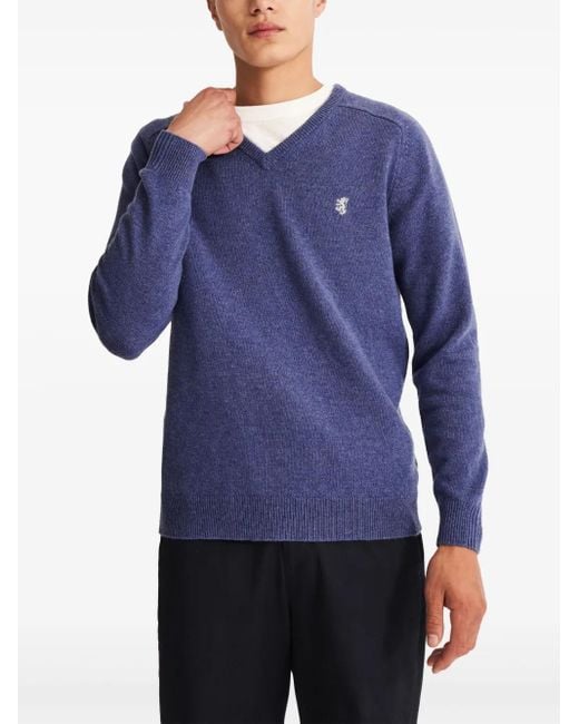 Pringle of Scotland Blue Wool V-Neck Sweater for men