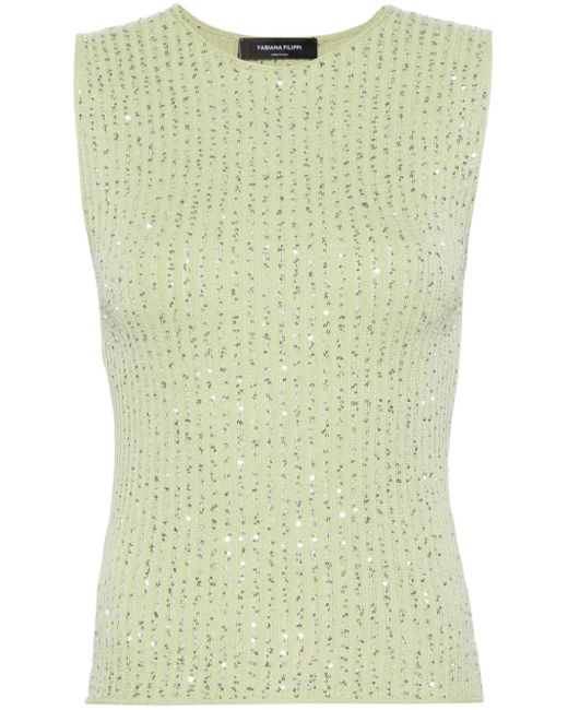 Fabiana Filippi Green Ribbed-knit Cotton Top