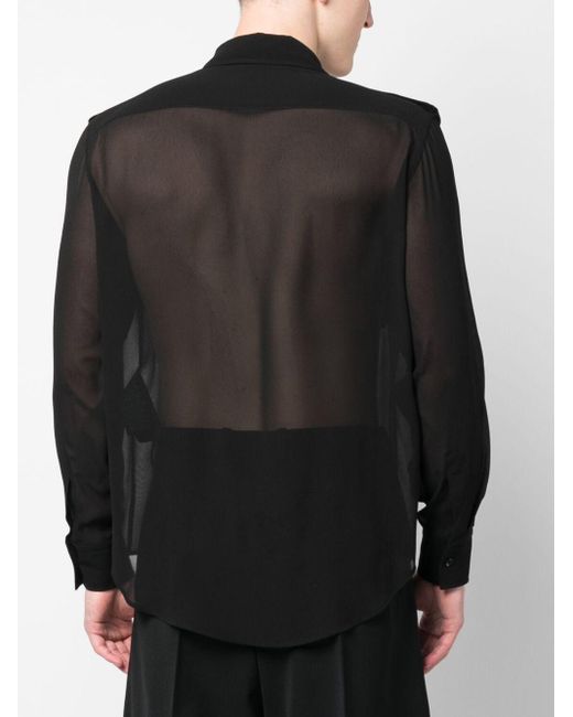 Saint Laurent Black Long-sleeve Sheer Silk Shirt for men