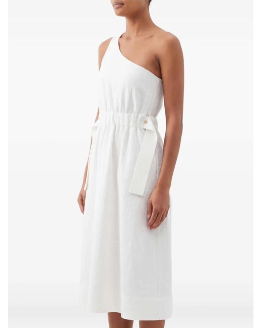 Tory Burch White One-Shoulder Belted Cotton Dress