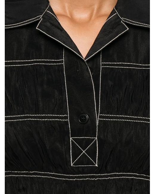 Nanushka Black Smocked-Detail Shirt