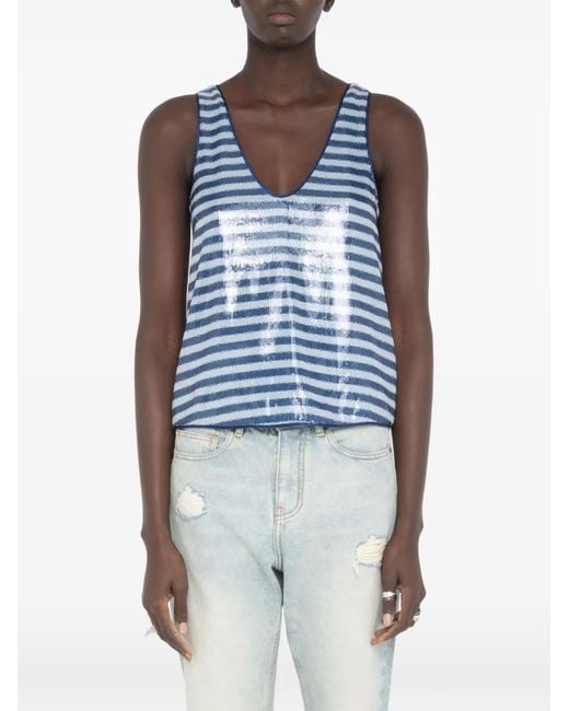 Zadig & Voltaire Blue Tarys Sequined Tank Top