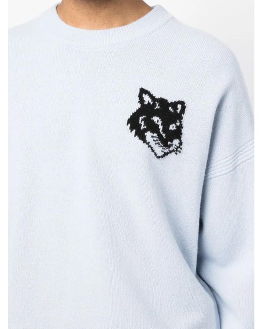 Maison Kitsuné White Intarsia-Knit Logo Wool Jumper for men