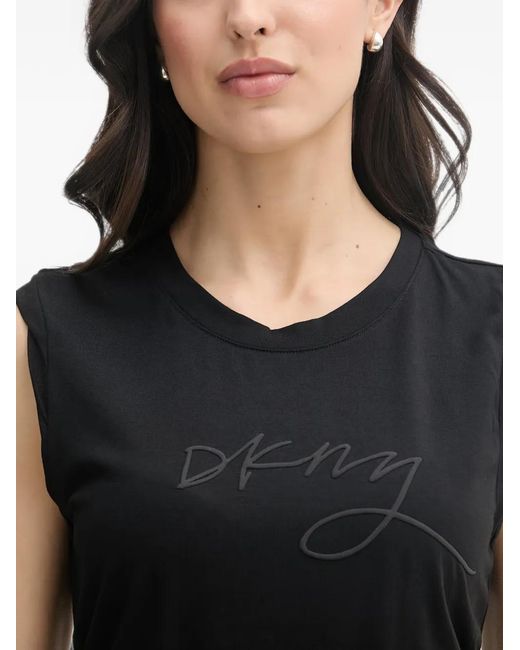 DKNY Black Logo-Print Ruched-Side T-Shirt