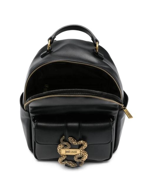 Just Cavalli Black Snake-Appliqué Backpack