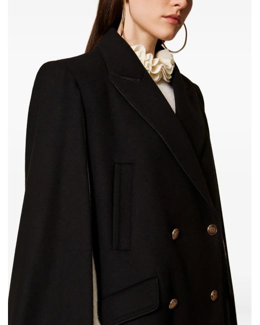 Twinset Black Wool-Blend Double-Breasted Coat