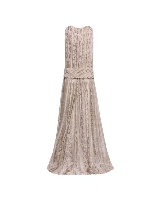 Robe Longue En Soie À Imprimé Peau De Python Elie Saab en coloris Natural