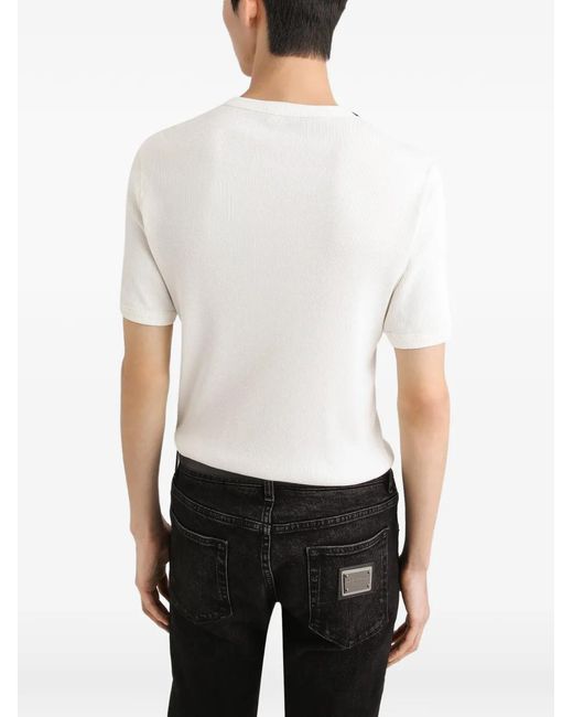 Dolce & Gabbana White Serafino Cotton T-Shirt for men