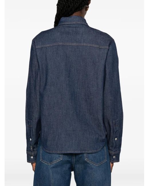 7 For All Mankind Blue Utility Classic Patch-Pocket Denim Shirt