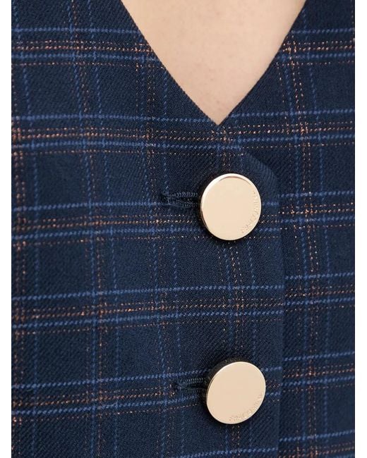 Fracomina Blue Plaid V-Neck Gilet Top