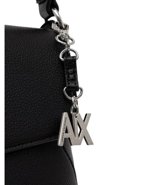 ARMANI EXCHANGE Black Logo-Plaque Pebbled Shoulder Bag