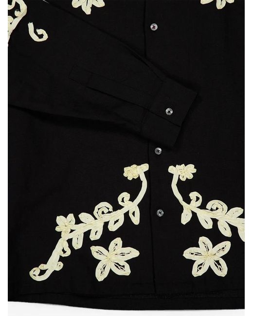 BAZISZT Black Taja Floral-Embroidered Shirt for men