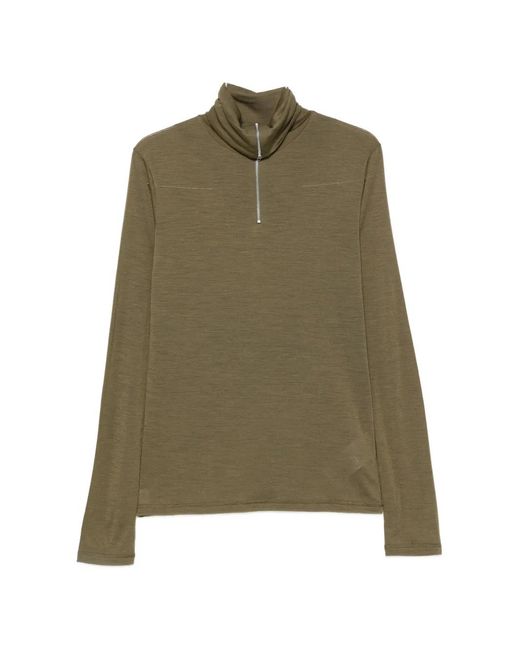 Jil Sander Green Zip-Neck Long-Sleeve T-Shirt for men