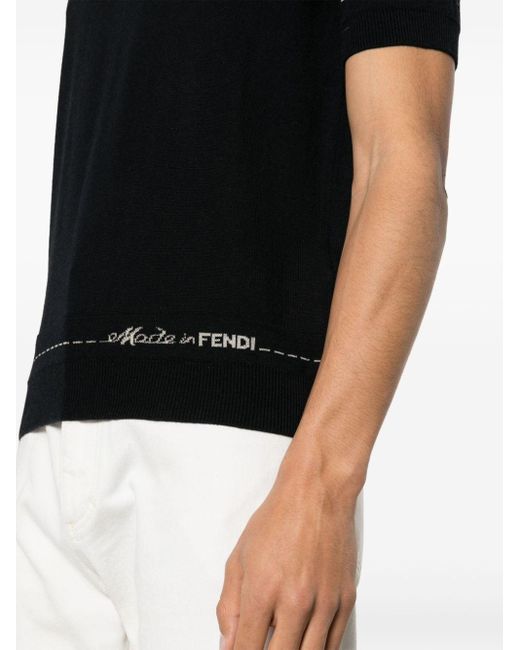 Fendi Gestricktes T-Shirt mit Intarsien-Logo in Black für Herren