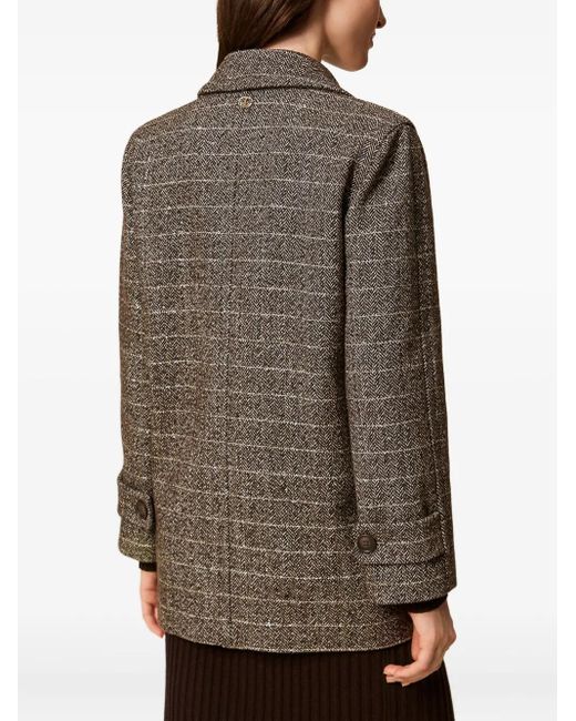 Twinset Gray Herringbone Double-Breasted Coat