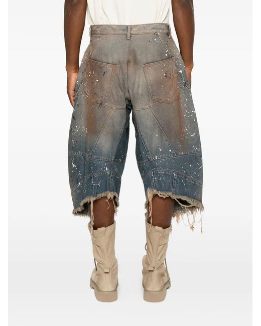 Satoshi Nakamoto Blue Paint-Splatter Distressed Bermuda Shorts for men
