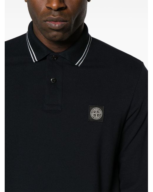 Stone Island Blue Compass-patch Striped-collar Polo Shirt for men