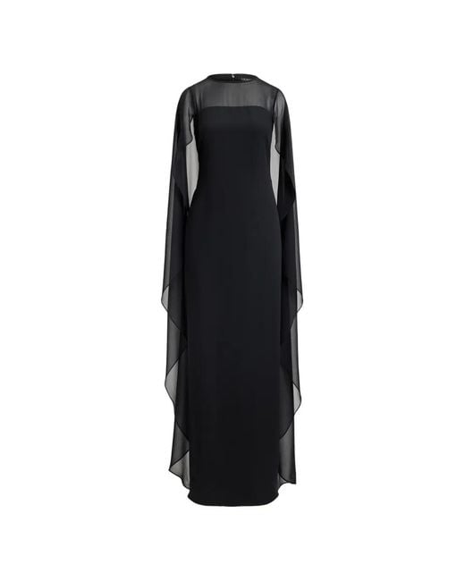 Ralph Lauren Black Cape-Overlay Maxi Gown