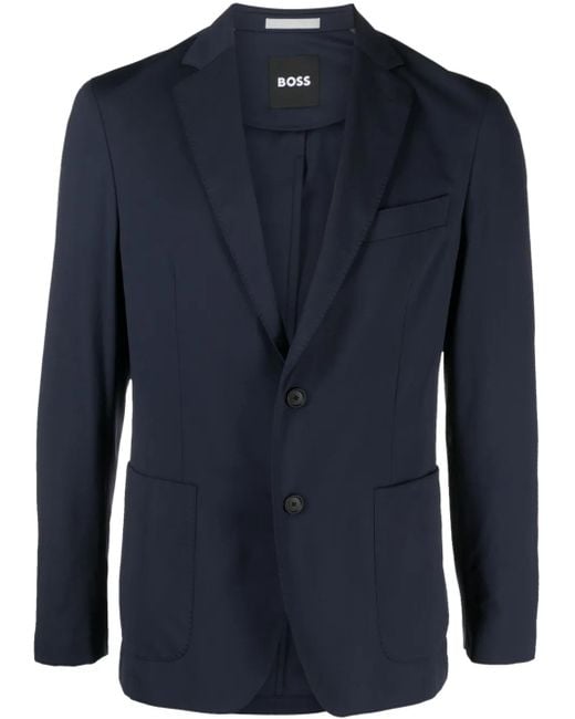 Boss Blue Notched-Lapels Single-Breasted Blazer for men