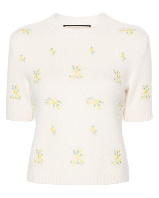 Gucci Natural Floral-embroidered Crop Top