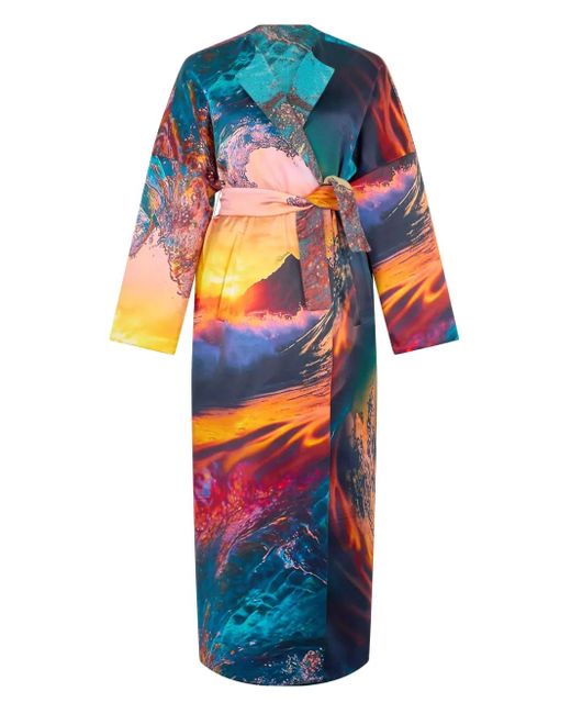 Roberto Cavalli Multicolor Itaca Print Coat With Belt