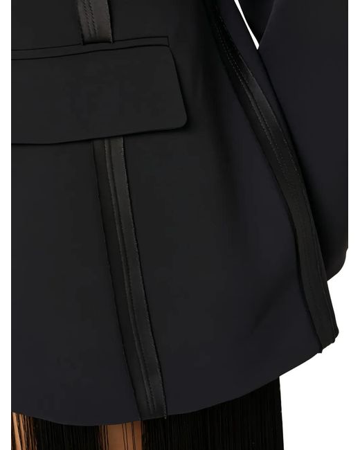 Elisabetta Franchi Black Satin-Lapels Double-Breasted Blazer