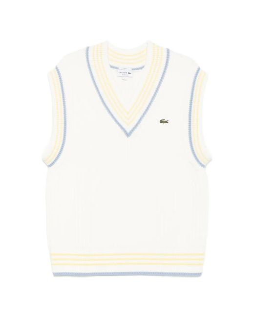 Lacoste White Striped-Trim Ribbed-Knit Vest