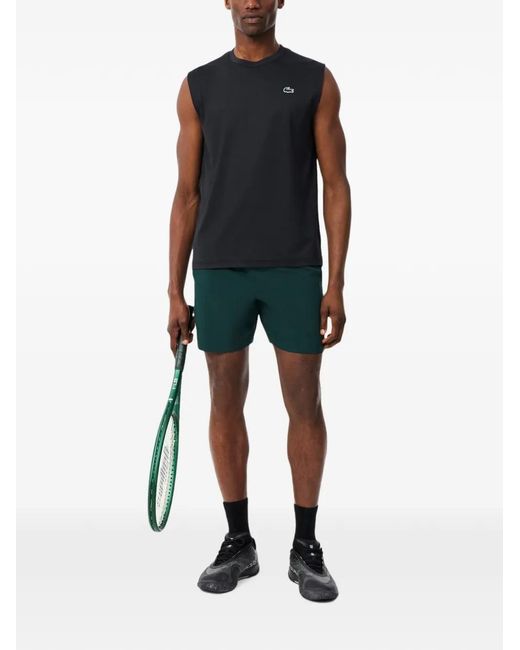 Lacoste Black Drawstring-Waist Logo-Patch Shorts for men