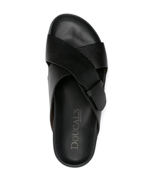 Doucal's Black Crossover-straps Leather Slides for men