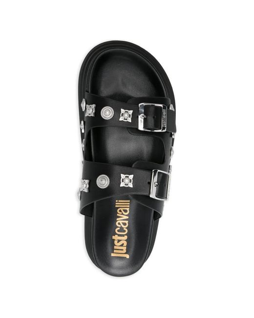 Just Cavalli Black Buckle Embellished Sandals for men