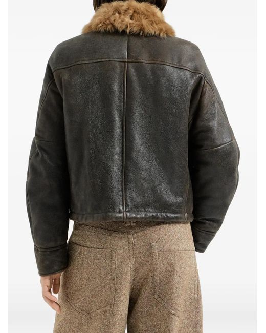 Brunello Cucinelli Black Shearling Aviator Jacket With Monili