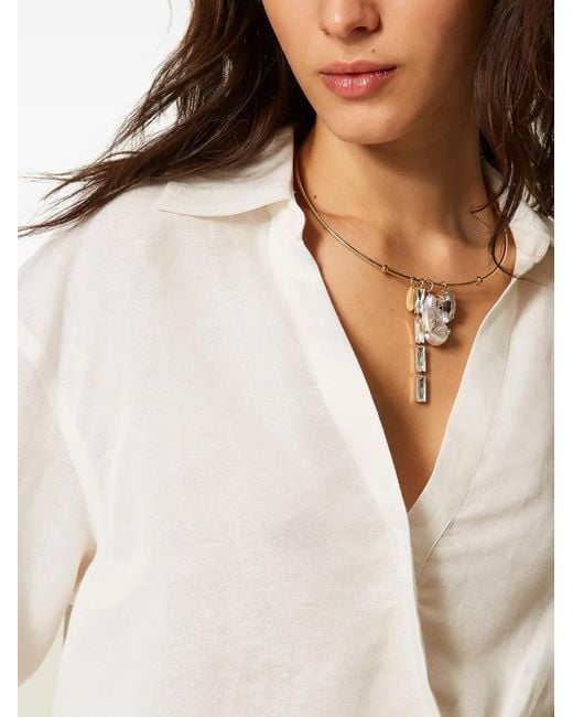 Twinset White Linen Blend Crossover Shirt