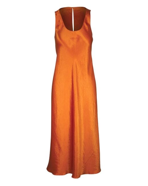 Vince Orange Satin Midi Dress