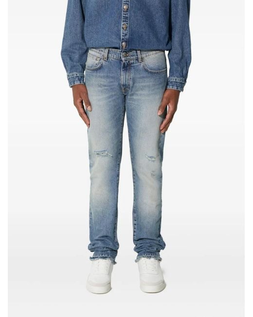 424 Blue Distressed-Effect Frayed-Detail Jeans for men