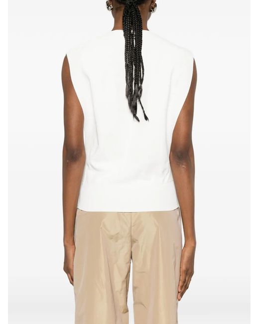 Herno White Viscose Elastane Ribbed-Trim Vest