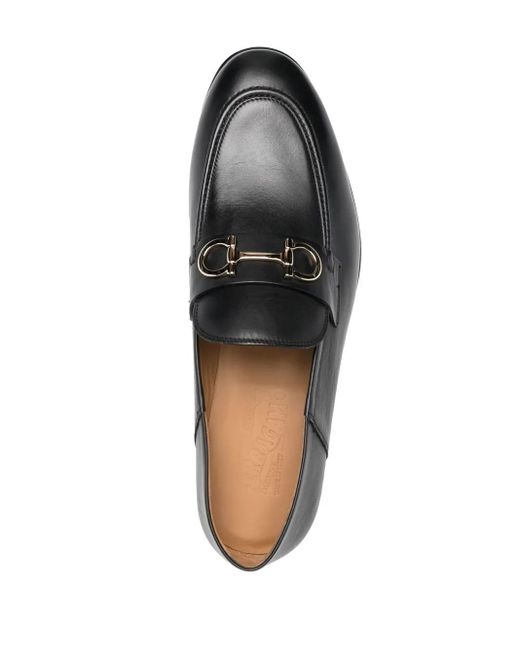 Ferragamo Black Gancini Leather Loafers for men