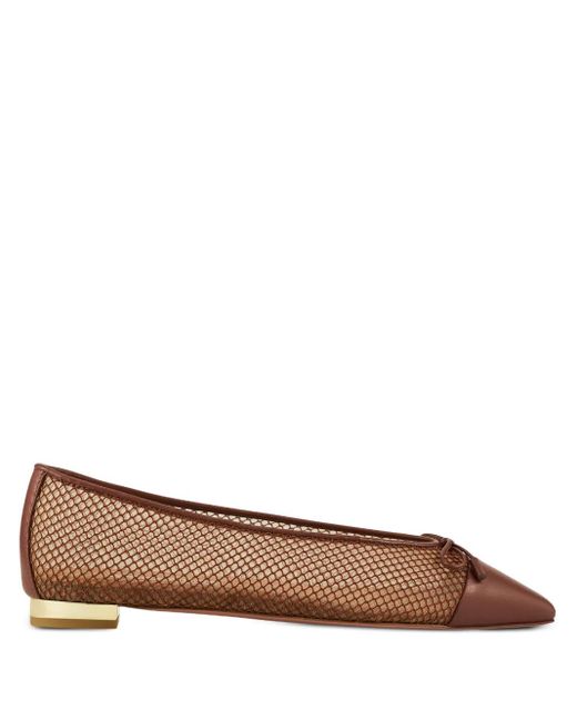 Aquazzura Brown Gioia Mesh-Panelled Bow Flats