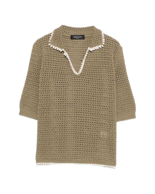 Fabiana Filippi Natural Crochet-Knit Short-Sleeve Sweater