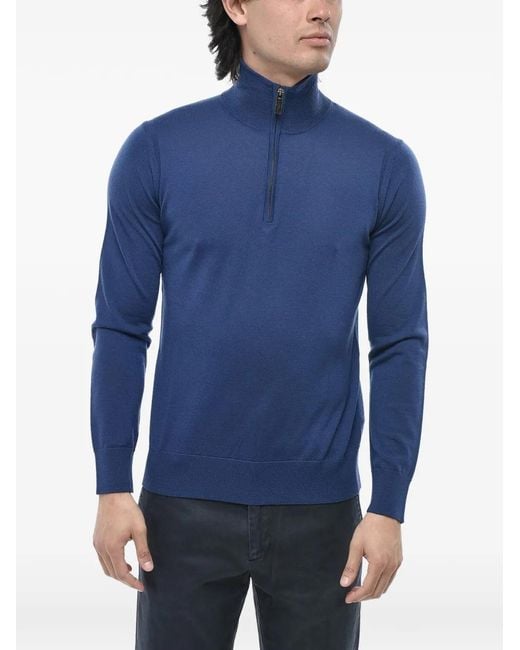 Paolo Pecora Blue Half-Zip Elbow-Patch Sweater for men