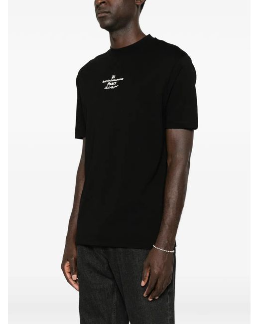 Karl Lagerfeld Black Crew-Neck Cotton T-Shirt for men