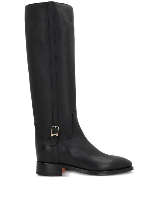 Santoni Black Knee-High Leather Boots