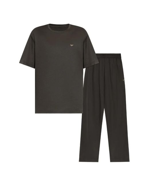 Emporio Armani Black Logo-Embroidered Pajamas for men